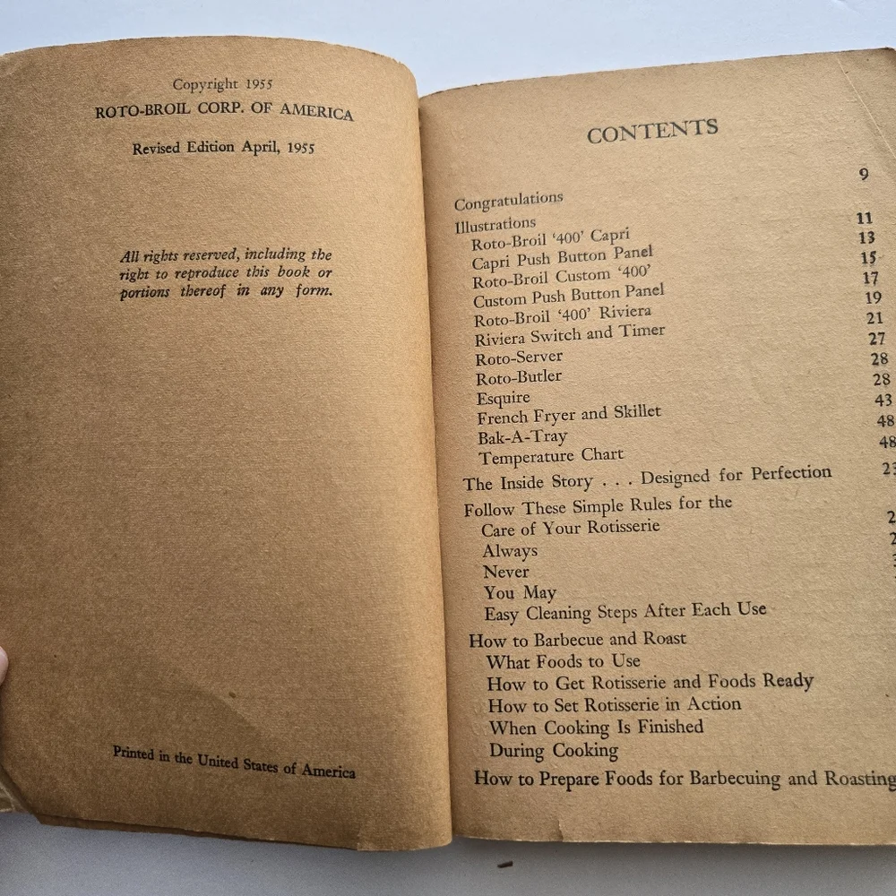 MR & MRS ROTO-BROIL COOKBOOK Sarah Alexander 1955 Revised Rotisserie Recipes